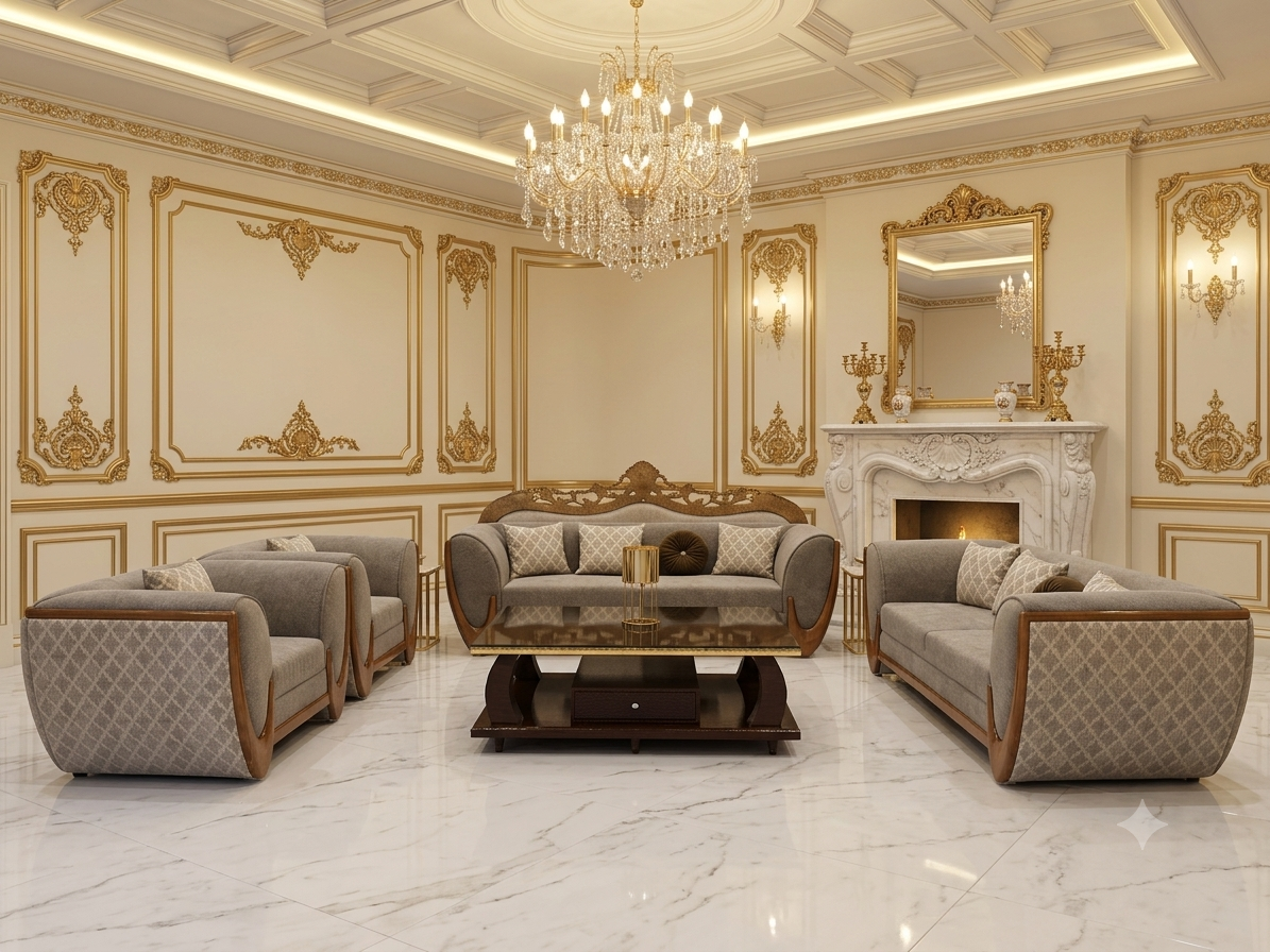Bouclé Fabric Sofa Set