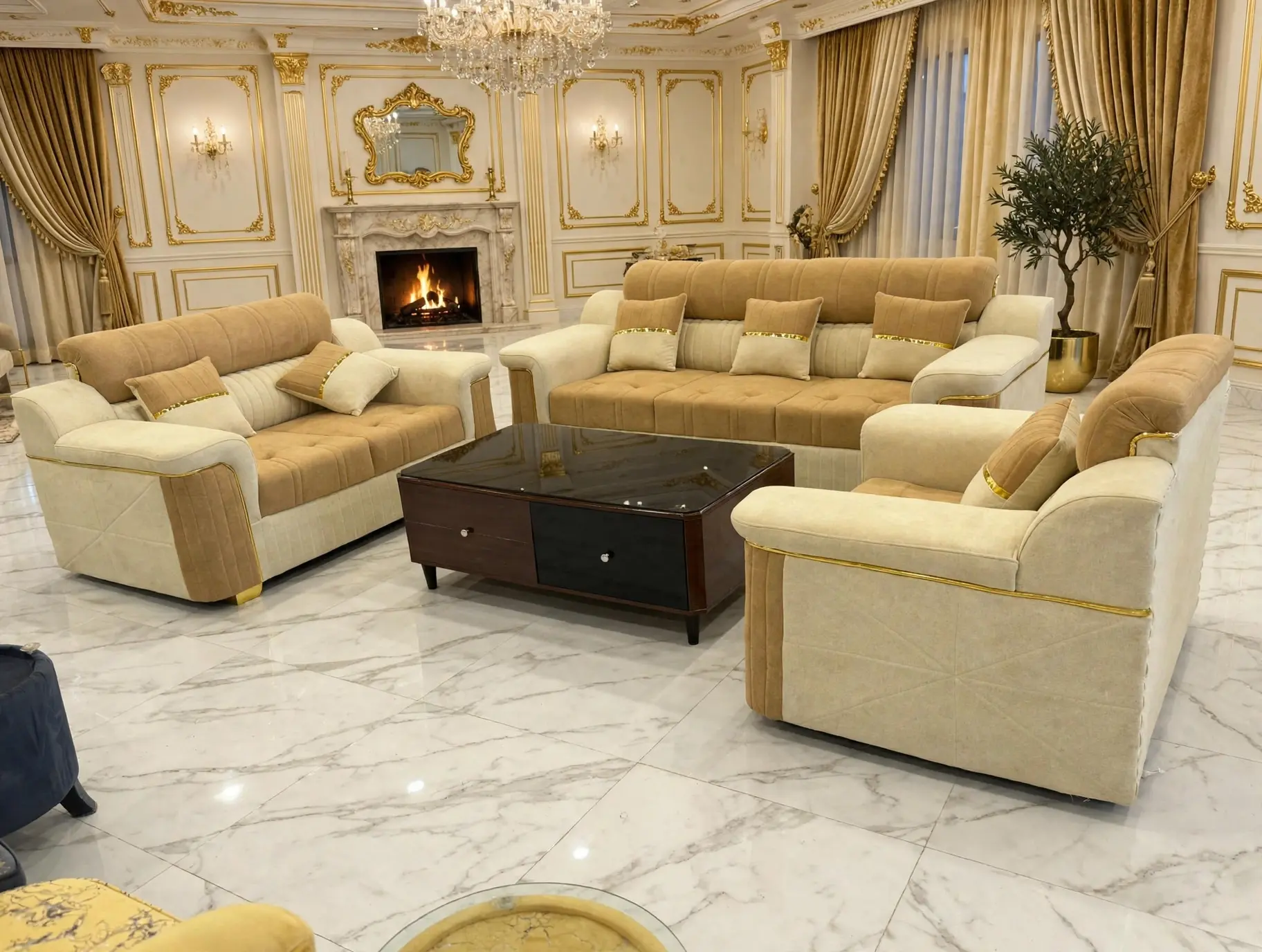 Bouclé Double-Shade Modern Sofa Set