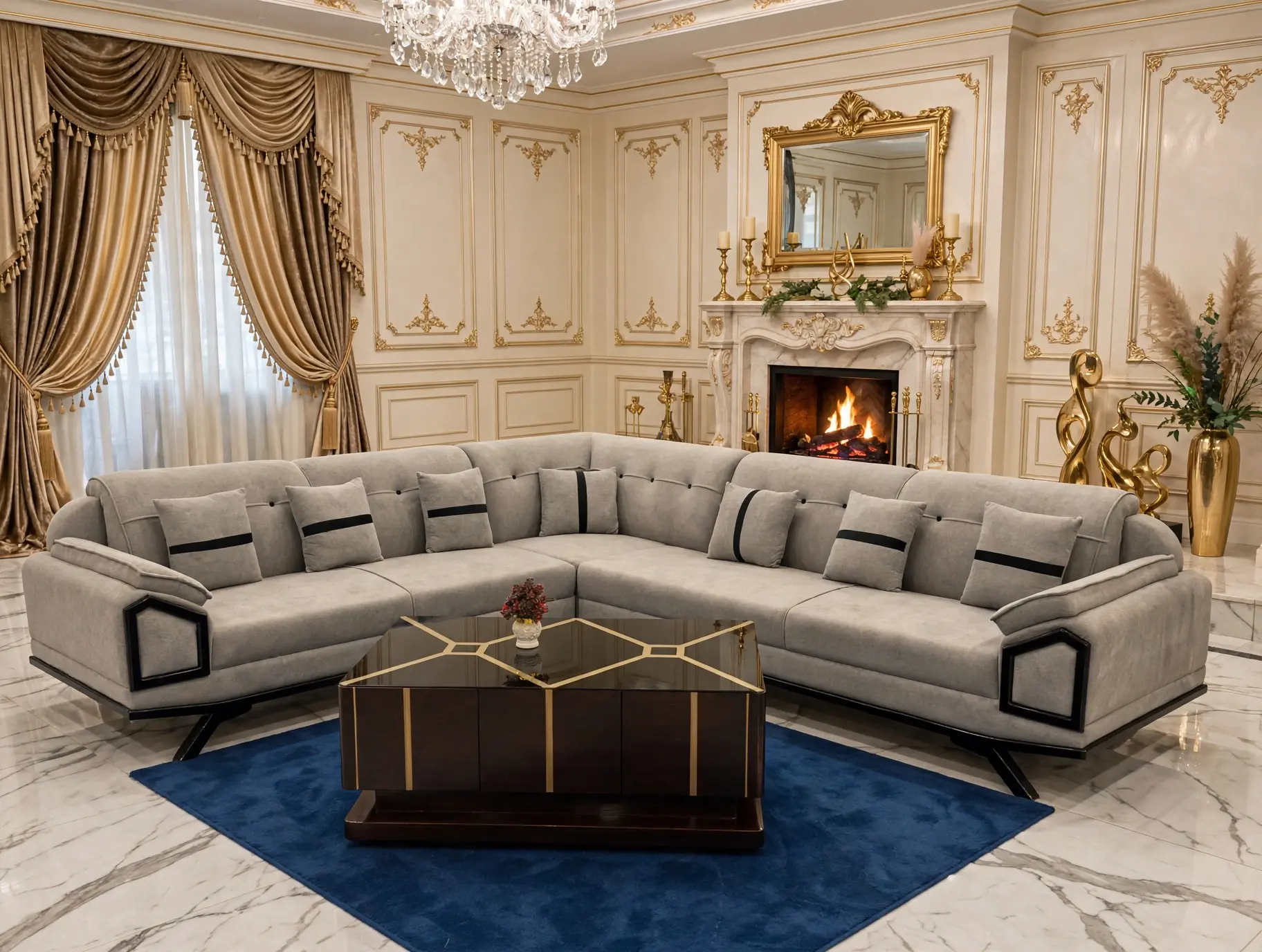 Modern L-Shape Corner Sofa with Black Border