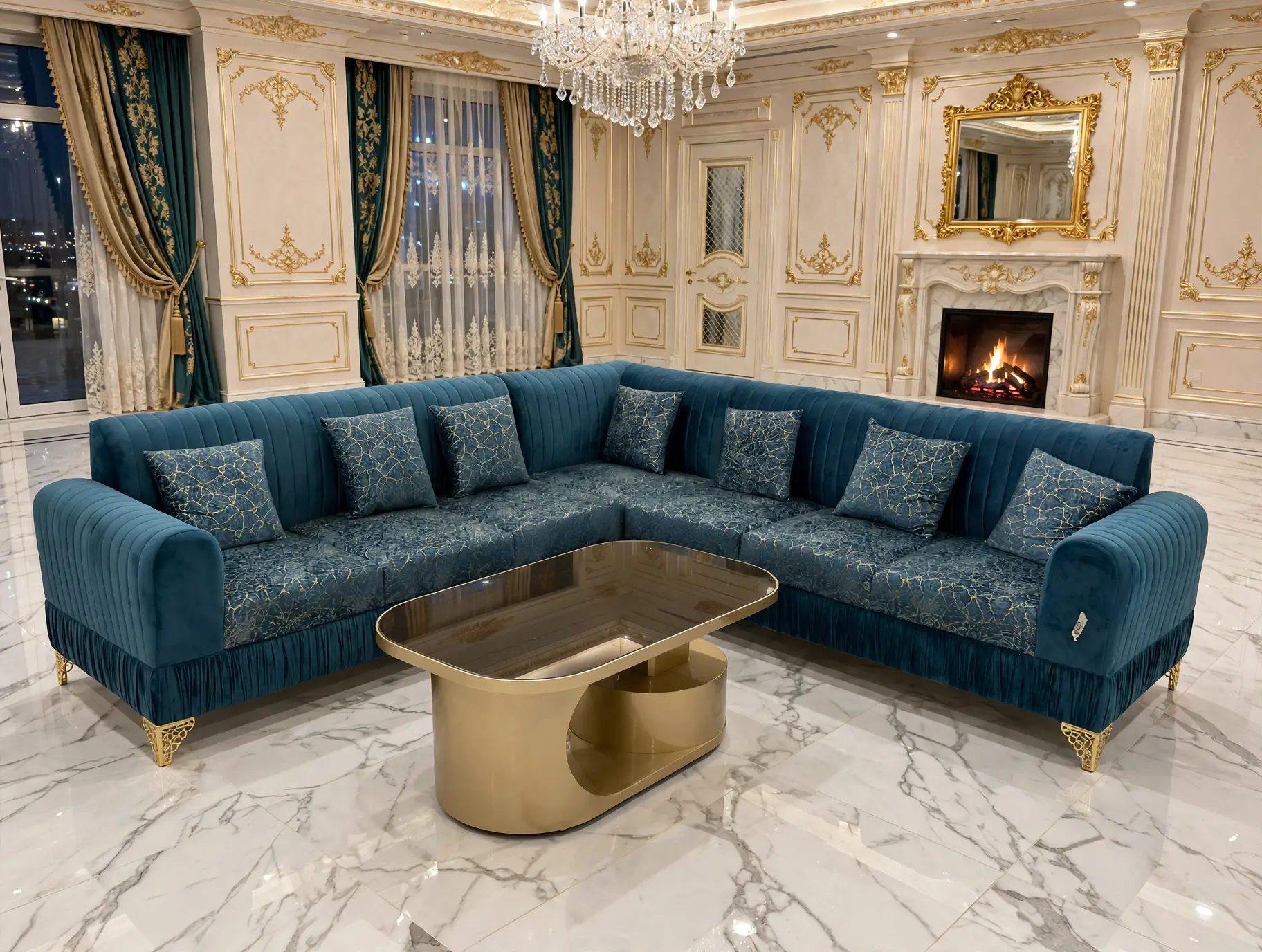 Royal Blue L-Shape Corner Sofa